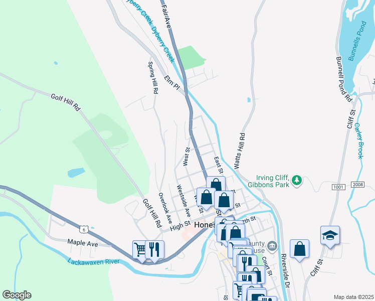 map of restaurants, bars, coffee shops, grocery stores, and more near 1706 Wood Avenue in Honesdale