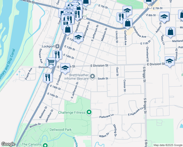 map of restaurants, bars, coffee shops, grocery stores, and more near 1504 Lawrence Avenue in Lockport