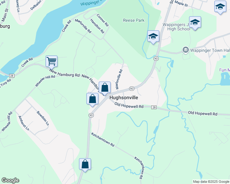 map of restaurants, bars, coffee shops, grocery stores, and more near 2361 New York 9D in Wappingers Falls