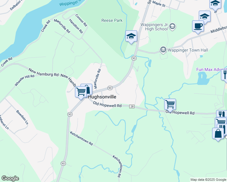 map of restaurants, bars, coffee shops, grocery stores, and more near 2399 New York 9D in Wappingers Falls