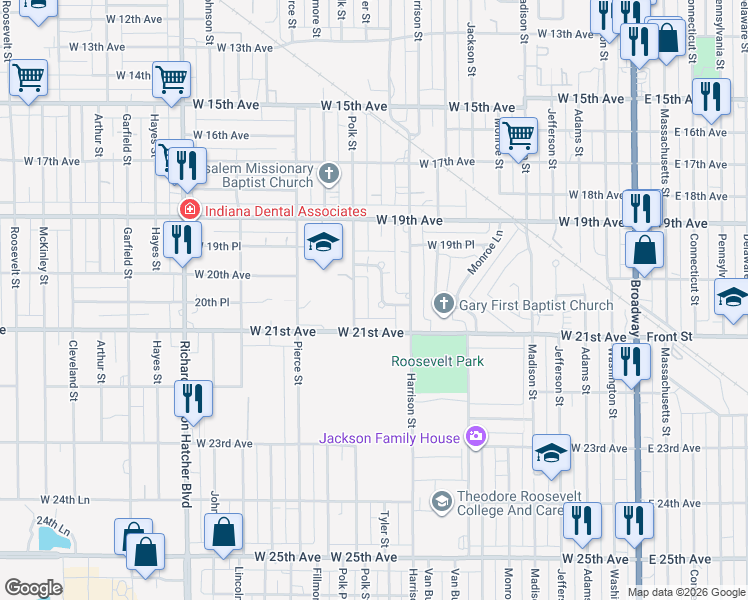 map of restaurants, bars, coffee shops, grocery stores, and more near 863 Charles Hawkins Dr in Gary