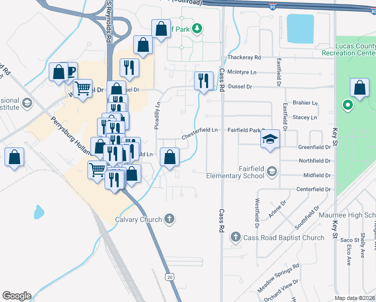 map of restaurants, bars, coffee shops, grocery stores, and more near 28 Homestead Place in Maumee