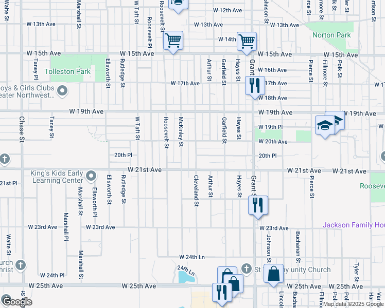 map of restaurants, bars, coffee shops, grocery stores, and more near 2040 Cleveland Street in Gary