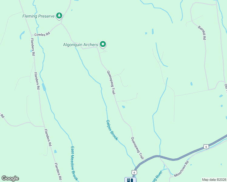 map of restaurants, bars, coffee shops, grocery stores, and more near 99 Quanopaug Trail in Woodbury