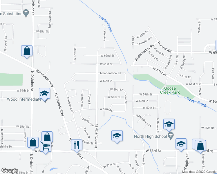 map of restaurants, bars, coffee shops, grocery stores, and more near 5826 Lillie Court in Davenport