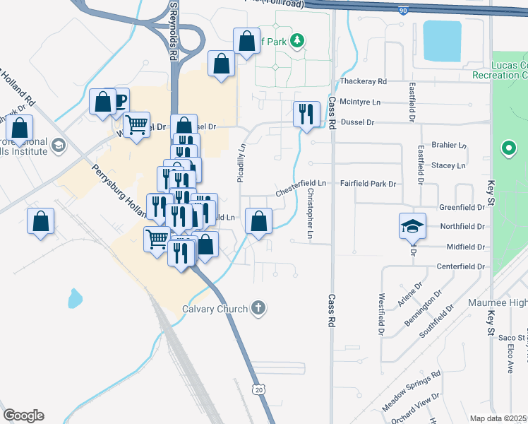 map of restaurants, bars, coffee shops, grocery stores, and more near 44 Homestead Place in Maumee