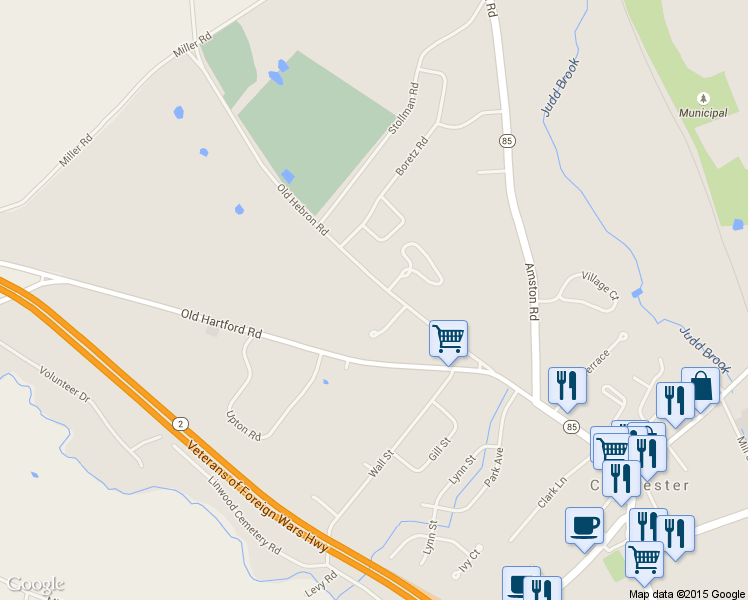 map of restaurants, bars, coffee shops, grocery stores, and more near 167 Old Hebron Road in Colchester