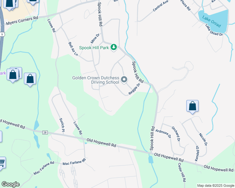 map of restaurants, bars, coffee shops, grocery stores, and more near 27 Reggie Drive in Wappingers Falls