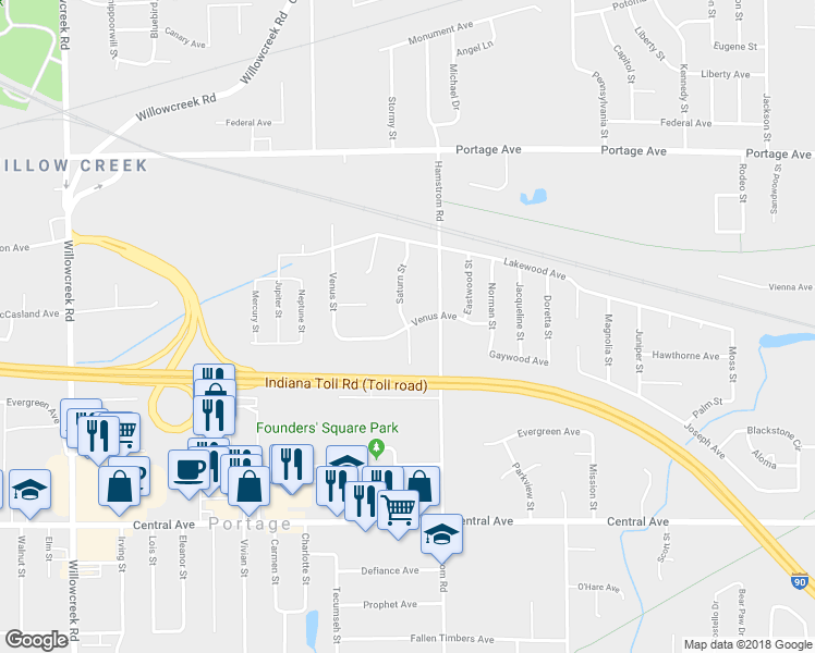 map of restaurants, bars, coffee shops, grocery stores, and more near 2443 Saturn Street in Portage
