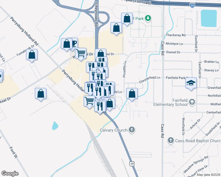 map of restaurants, bars, coffee shops, grocery stores, and more near in Maumee