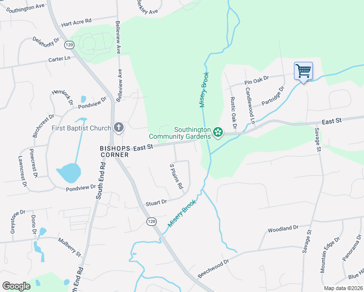 map of restaurants, bars, coffee shops, grocery stores, and more near 168 East Street in Southington