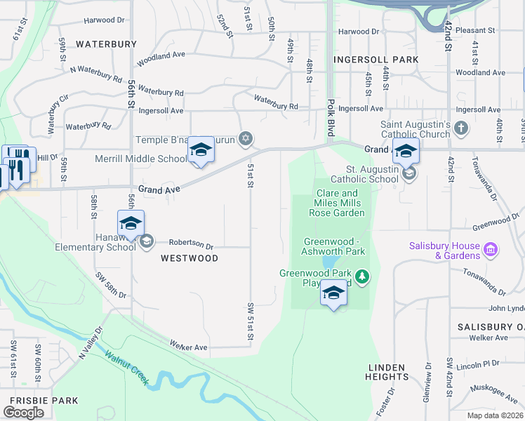 map of restaurants, bars, coffee shops, grocery stores, and more near 51ST Villa Court in West Des Moines
