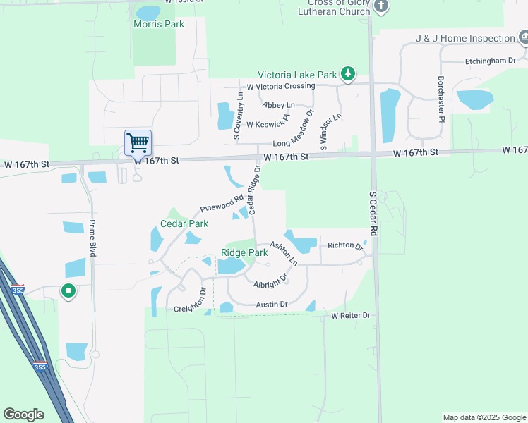 map of restaurants, bars, coffee shops, grocery stores, and more near 15053 Sagebrush Lane in Lockport