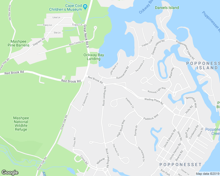 map of restaurants, bars, coffee shops, grocery stores, and more near 10 Rock Landing Road in Mashpee