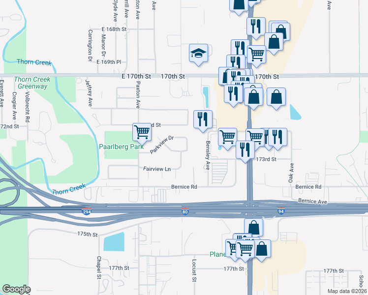 map of restaurants, bars, coffee shops, grocery stores, and more near 17273 Heritage Drive in South Holland