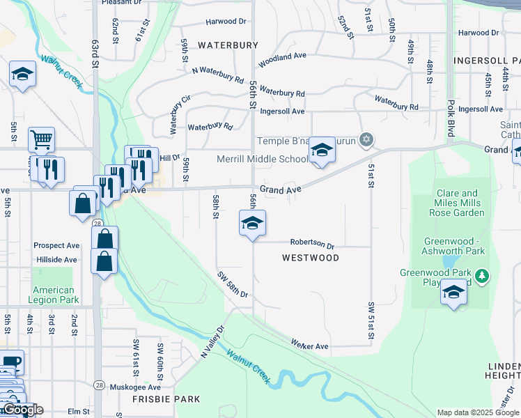 map of restaurants, bars, coffee shops, grocery stores, and more near 315 56th Street in Des Moines