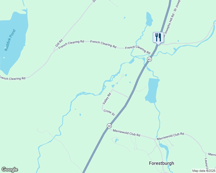 map of restaurants, bars, coffee shops, grocery stores, and more near 20 Valley Road in Forestburgh