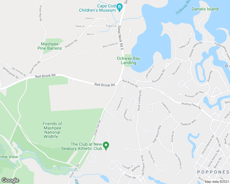 map of restaurants, bars, coffee shops, grocery stores, and more near 22 Great Oak Road in Mashpee