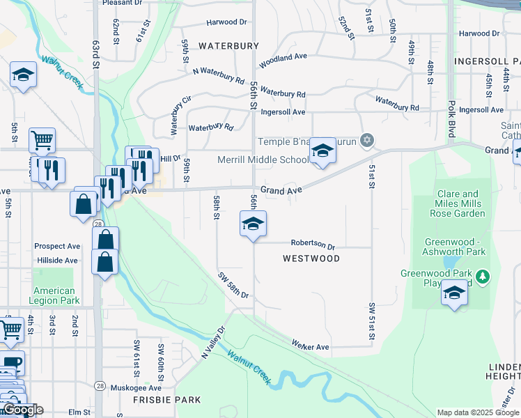 map of restaurants, bars, coffee shops, grocery stores, and more near 315 56th Street in Des Moines