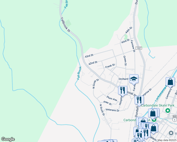 map of restaurants, bars, coffee shops, grocery stores, and more near 187 Fallbrook St in Carbondale