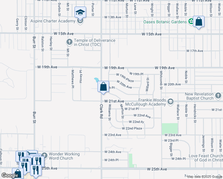 map of restaurants, bars, coffee shops, grocery stores, and more near 4451 20th Place in Gary