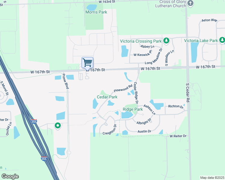 map of restaurants, bars, coffee shops, grocery stores, and more near 16833 Ivy Lane in Lockport