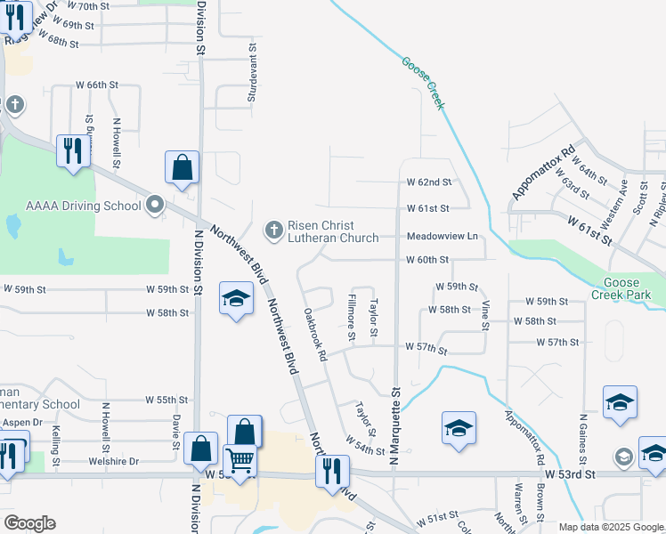 map of restaurants, bars, coffee shops, grocery stores, and more near 400-1598 West 59th Street in Davenport