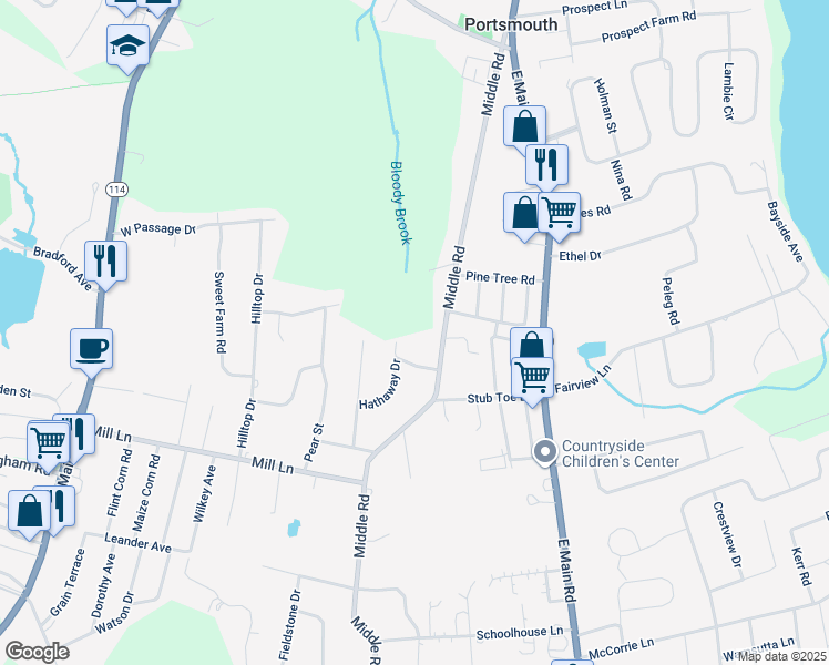 map of restaurants, bars, coffee shops, grocery stores, and more near 37 Baldwin Road in Portsmouth