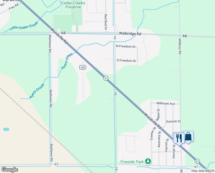map of restaurants, bars, coffee shops, grocery stores, and more near 29531 Bradner Road in Millbury