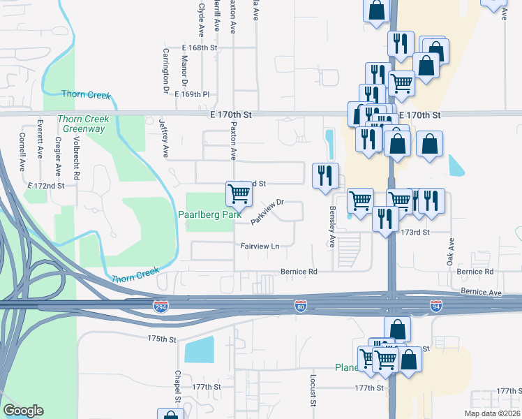 map of restaurants, bars, coffee shops, grocery stores, and more near 2055 Parkview Drive in South Holland