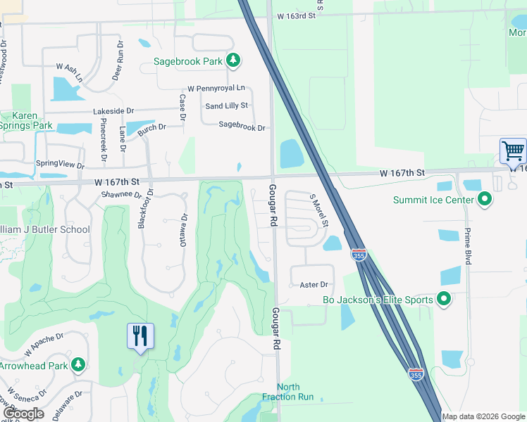 map of restaurants, bars, coffee shops, grocery stores, and more near 16755 South Sunset Ridge Court in Lockport