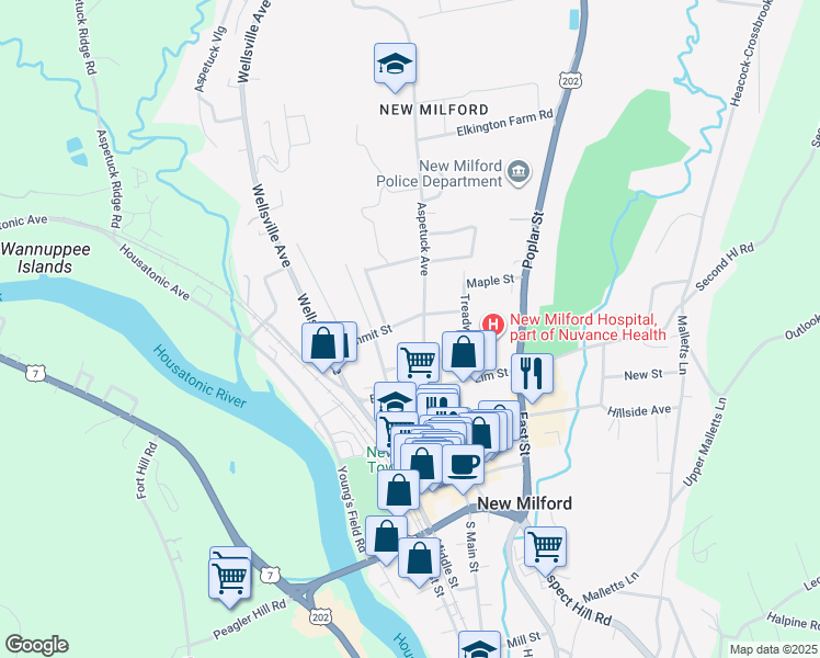 map of restaurants, bars, coffee shops, grocery stores, and more near 26 Summit Street in New Milford