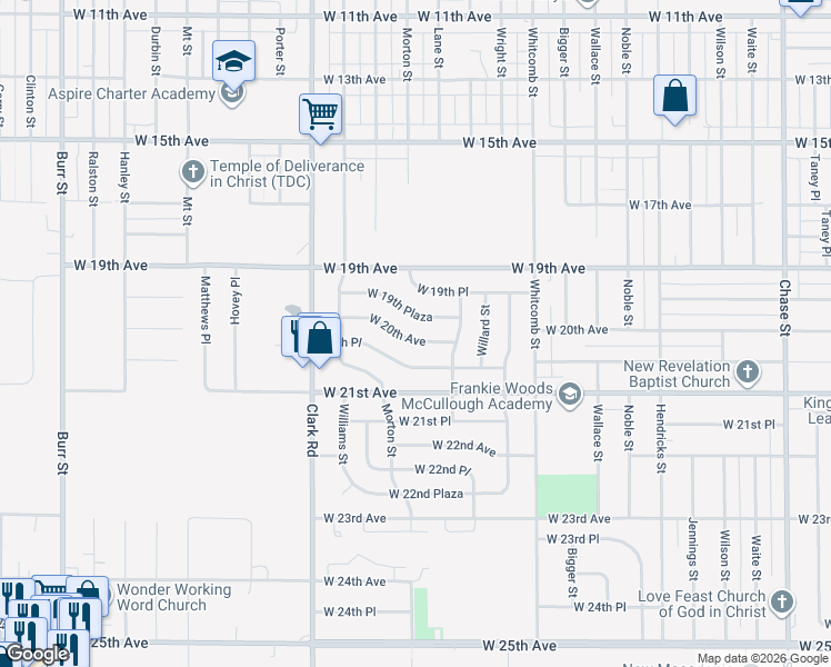map of restaurants, bars, coffee shops, grocery stores, and more near 4248 West 19th Plaza in Gary