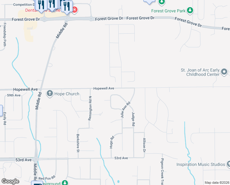 map of restaurants, bars, coffee shops, grocery stores, and more near 5783 Judge Road in Bettendorf