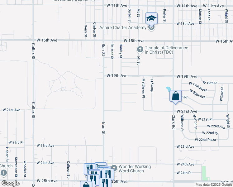 map of restaurants, bars, coffee shops, grocery stores, and more near 1932 Hanley Street in Gary