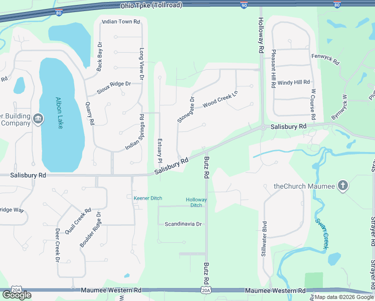 map of restaurants, bars, coffee shops, grocery stores, and more near 7438 Salisbury Road in Maumee