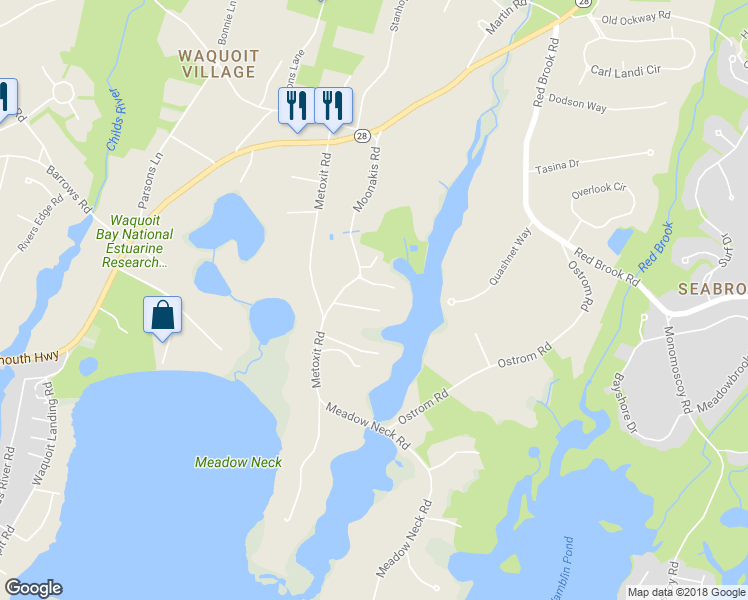 map of restaurants, bars, coffee shops, grocery stores, and more near 20 Crosby Lane in Falmouth