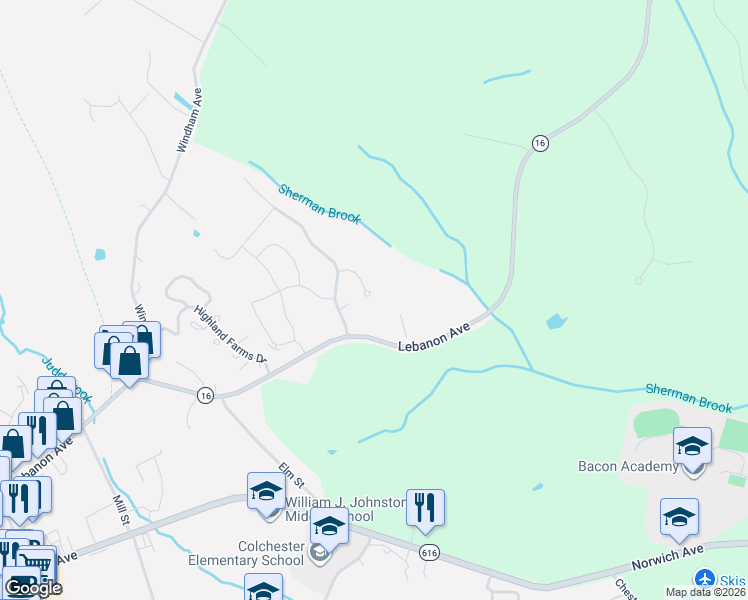 map of restaurants, bars, coffee shops, grocery stores, and more near 49 East Court in Colchester