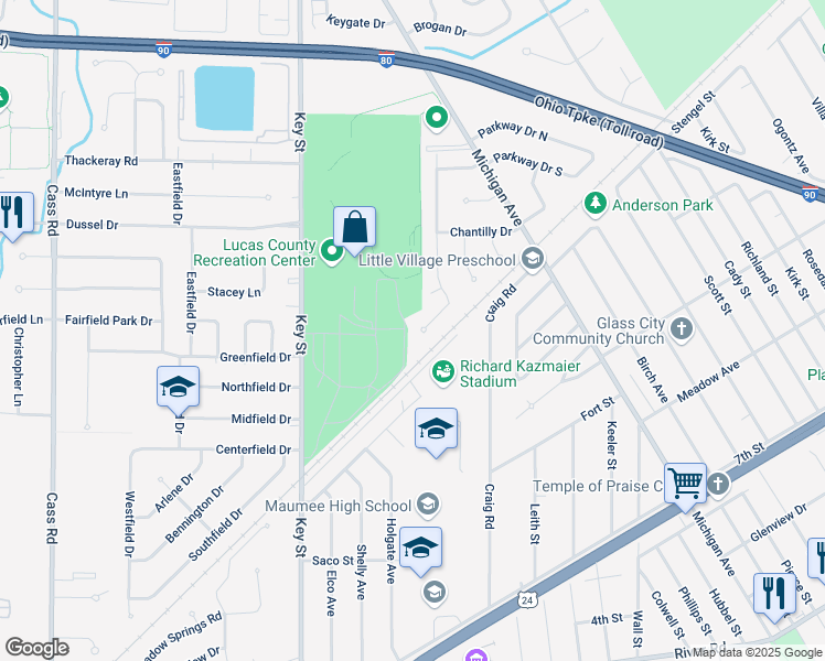 map of restaurants, bars, coffee shops, grocery stores, and more near 1407 Wilderness Drive in Maumee