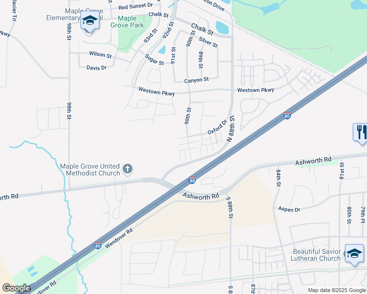 map of restaurants, bars, coffee shops, grocery stores, and more near 9016 Copper Drive in West Des Moines