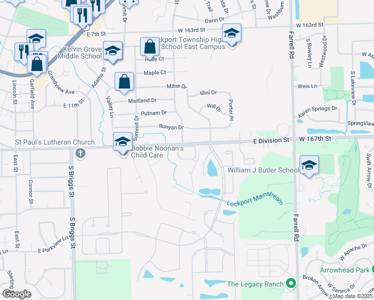 map of restaurants, bars, coffee shops, grocery stores, and more near 1109 East Division Street in Lockport
