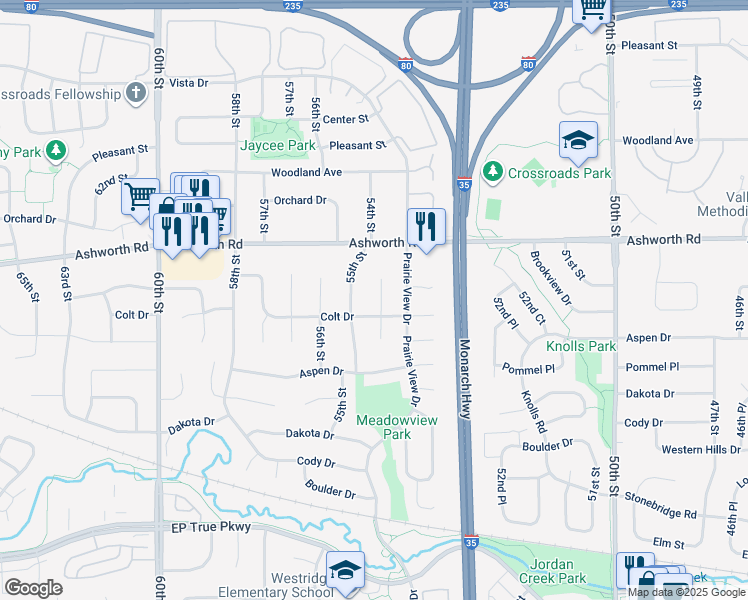 map of restaurants, bars, coffee shops, grocery stores, and more near 912 54th Street in West Des Moines
