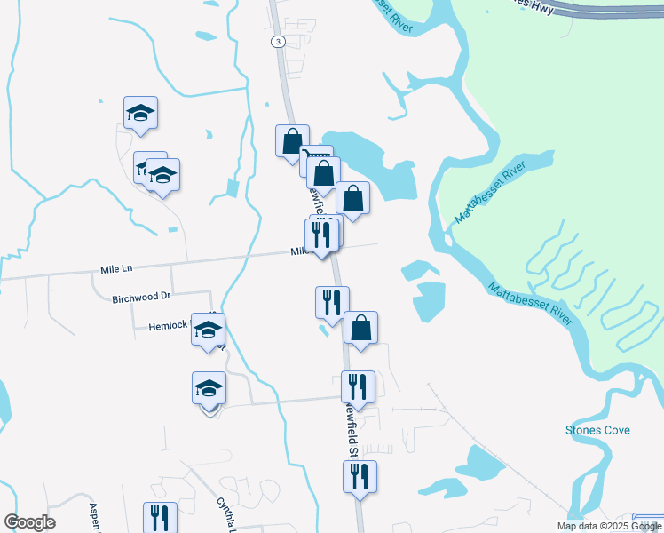 map of restaurants, bars, coffee shops, grocery stores, and more near 865 Newfield Street in Middletown