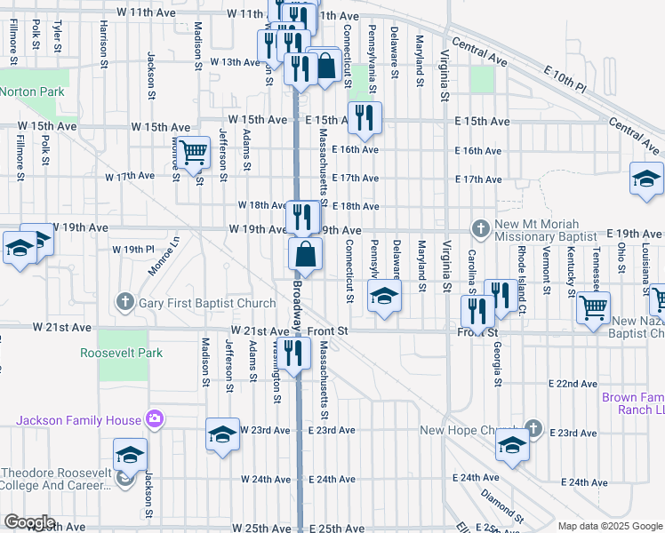 map of restaurants, bars, coffee shops, grocery stores, and more near 1952 Connecticut Street in Gary