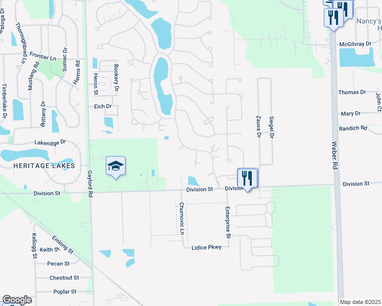 map of restaurants, bars, coffee shops, grocery stores, and more near 16539 Buckner Pond Way in Crest Hill