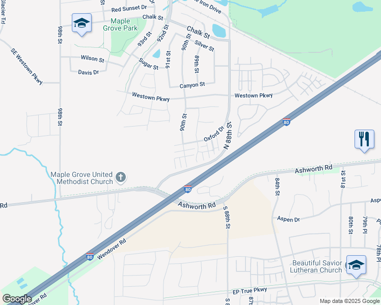 map of restaurants, bars, coffee shops, grocery stores, and more near 8968 Ruby Way in West Des Moines