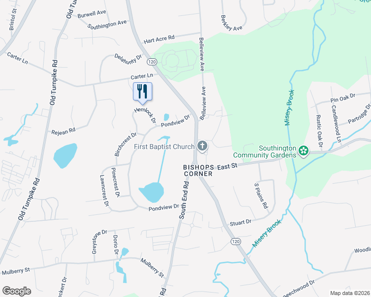 map of restaurants, bars, coffee shops, grocery stores, and more near 556 Meriden Avenue in Southington