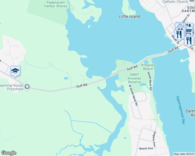 map of restaurants, bars, coffee shops, grocery stores, and more near 105 Gulf Road in Dartmouth