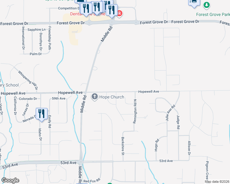 map of restaurants, bars, coffee shops, grocery stores, and more near Hopewell Avenue in Bettendorf