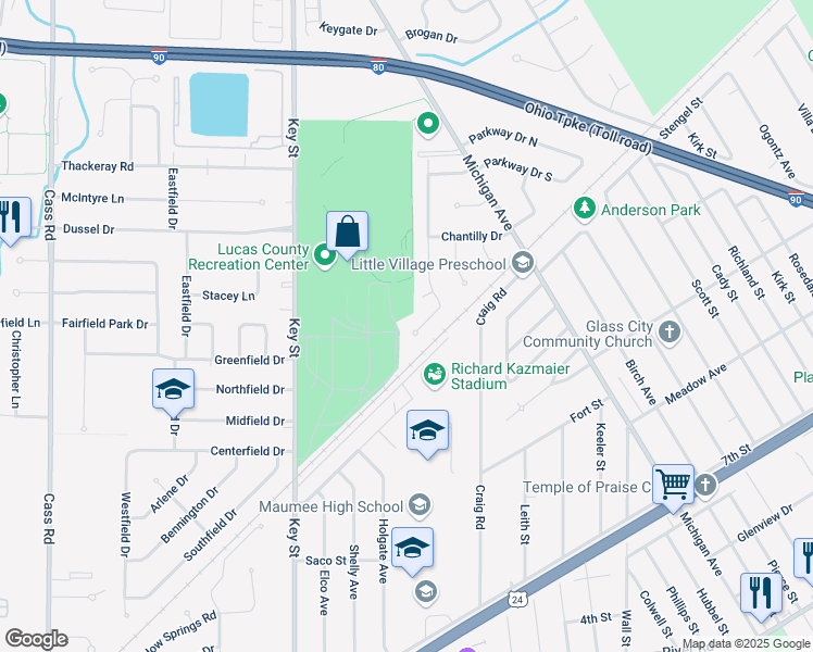 map of restaurants, bars, coffee shops, grocery stores, and more near 1407 Wilderness Drive in Maumee